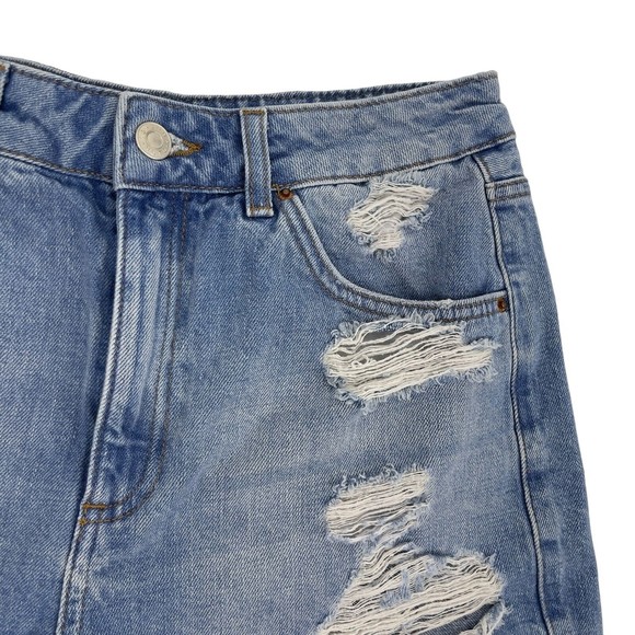 Topshop Moto Womens Cut Off Ripped High Rise Denim Blue Jean Mom Shorts Size 6 - Picture 3 of 9